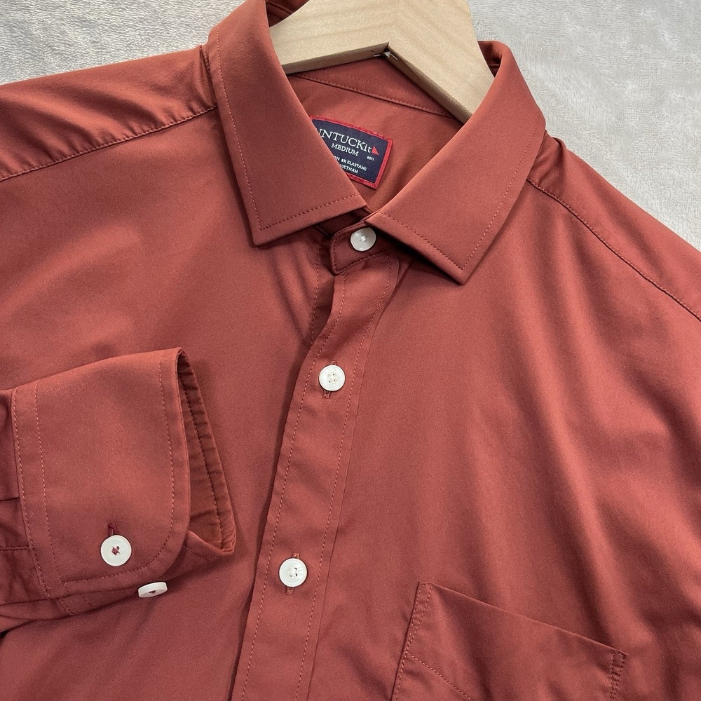 UNTUCKit Gironde Men's M Nylon Blend Red Brown Long Sleeve Button Front Shirt